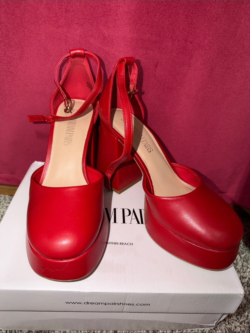 Dream Pairs Red Platform Block Heel Sandals with Ankle Strap